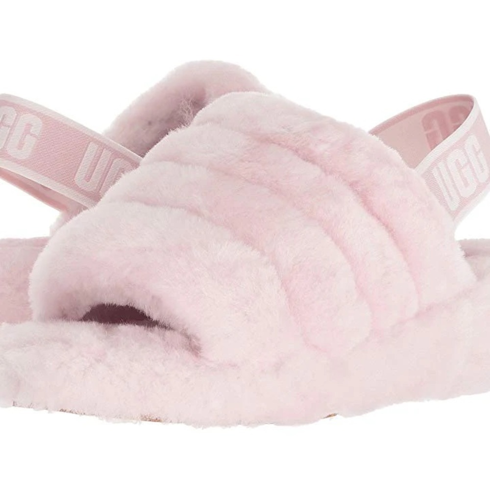 UGG Soft Pink Fluff yeah scalloped slippers wool